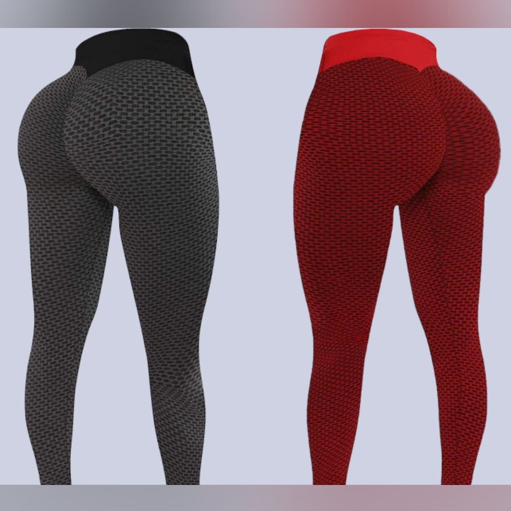 2 Pcs Women High Waist Scrunch Bubble Booty Textured Leggings